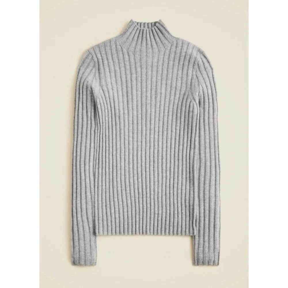NWT J.Crew Womens 100% Cashmere Turtleneck XS Wide Rib Gray Sweater Luxury Chic